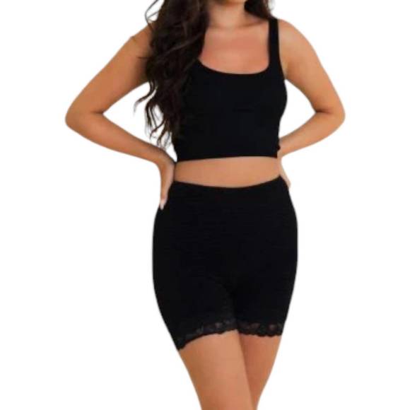 NEW LETO smock textured stretch shorts in black - Picture 3 of 5